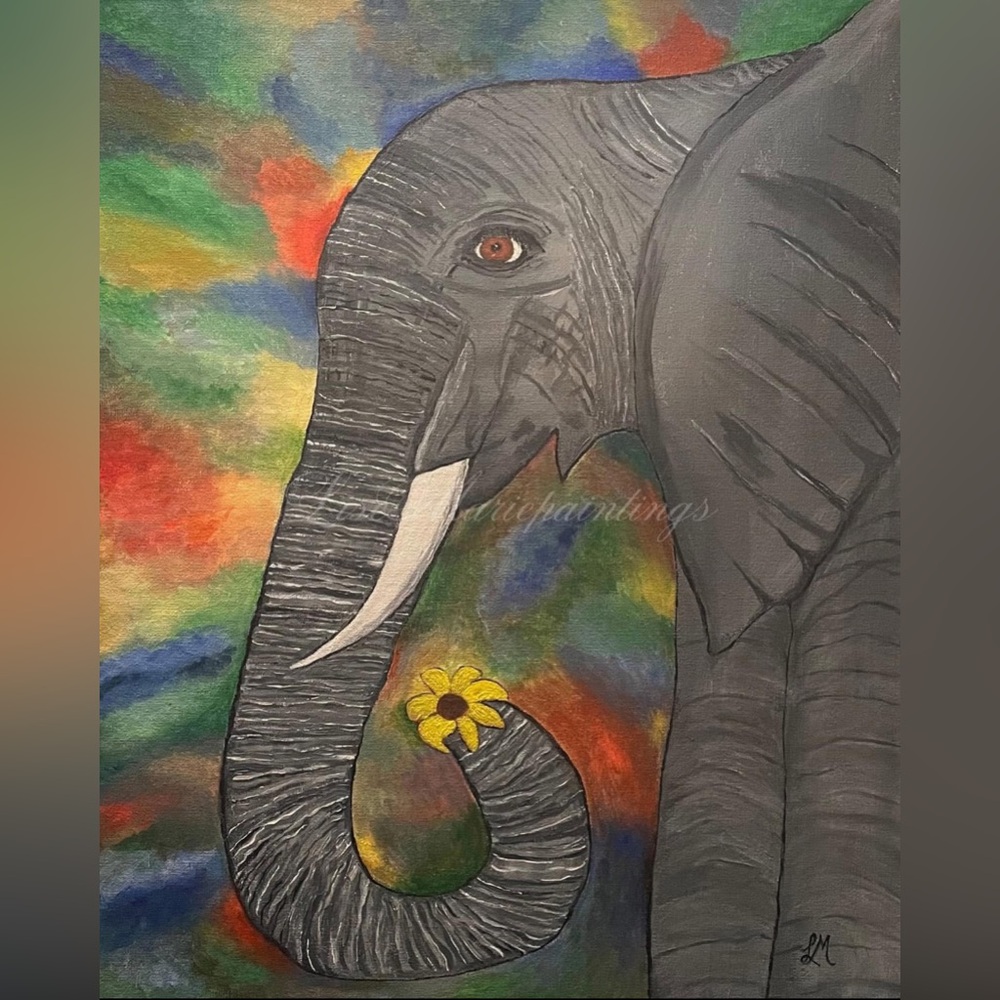 Colorful Elephant Painting Original on Canvas